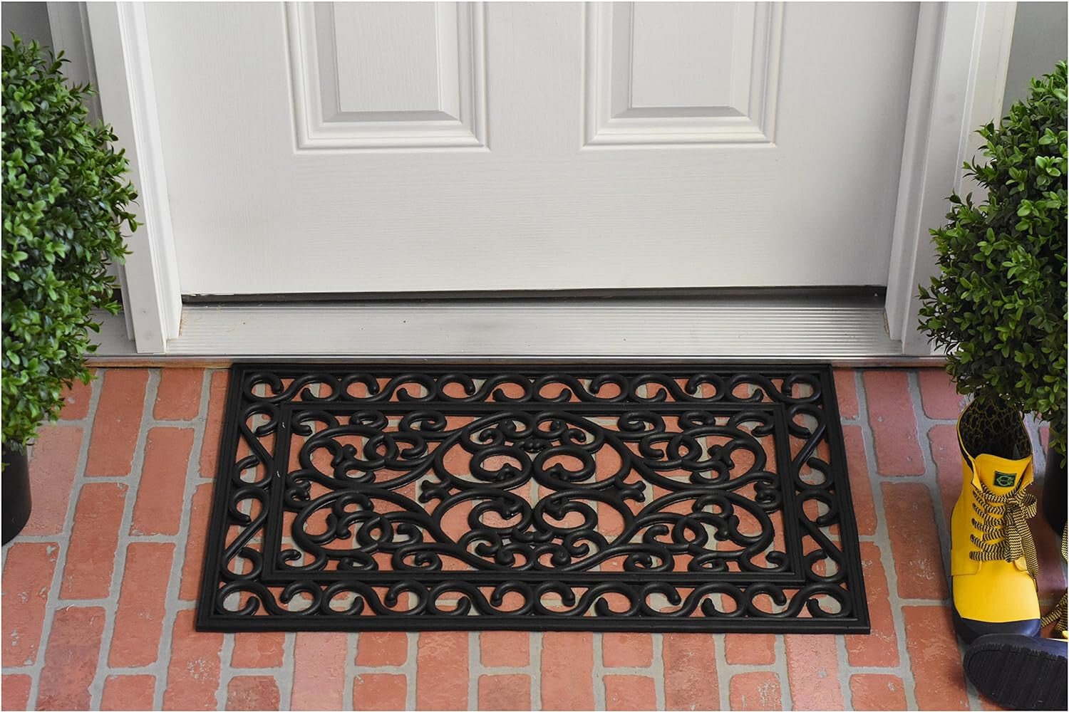 18" X 30" Black Rubber Scrollwork Outdoor Door Mat - Galactic capuchin