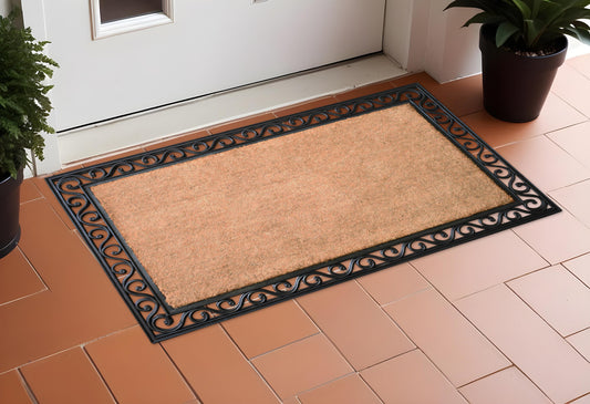 22" X 36" Natural and Black Coir Scrollwork Outdoor Door Mat - Galactic capuchin