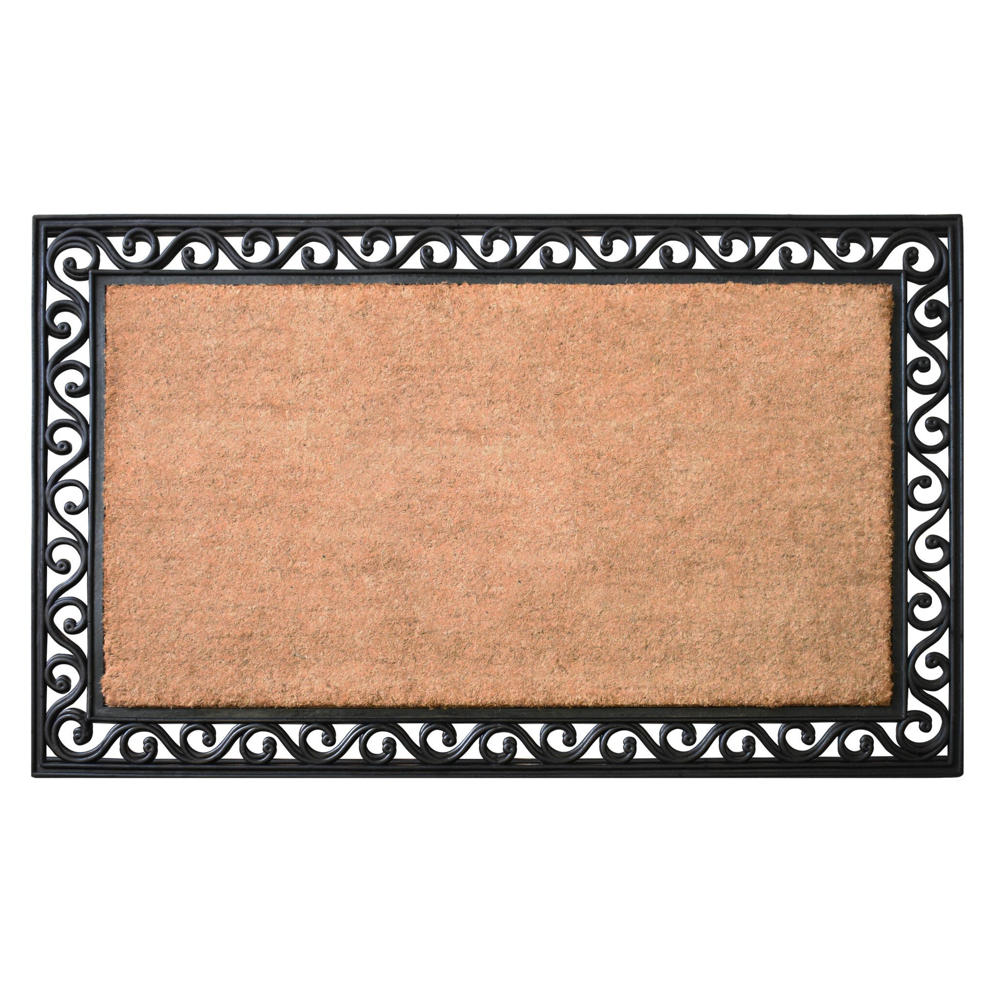 22" X 36" Natural and Black Coir Scrollwork Outdoor Door Mat - Galactic capuchin