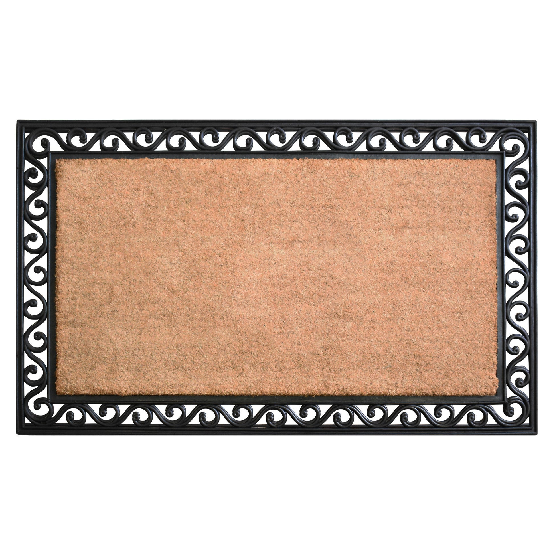 22" X 36" Natural and Black Coir Scrollwork Outdoor Door Mat - Galactic capuchin