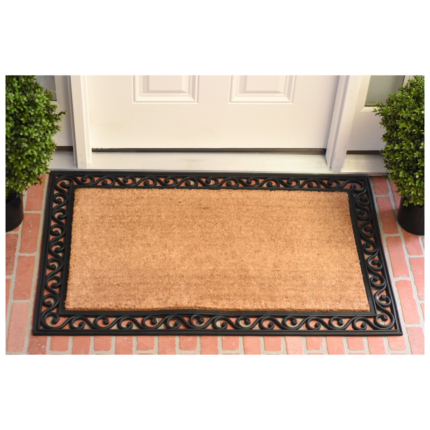 22" X 36" Natural and Black Coir Scrollwork Outdoor Door Mat - Galactic capuchin