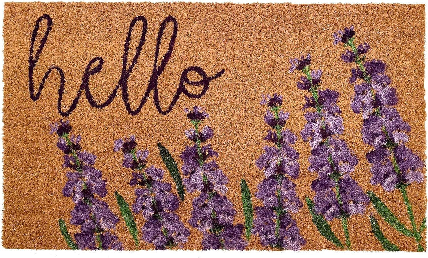 17" X 29" Natural Black and Purple Coir Floral Hello Outdoor Door Mat - Galactic capuchin