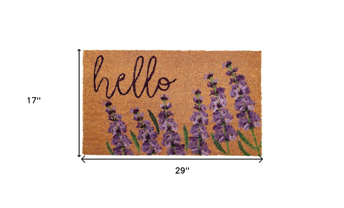 17" X 29" Natural Black and Purple Coir Floral Hello Outdoor Door Mat - Galactic capuchin