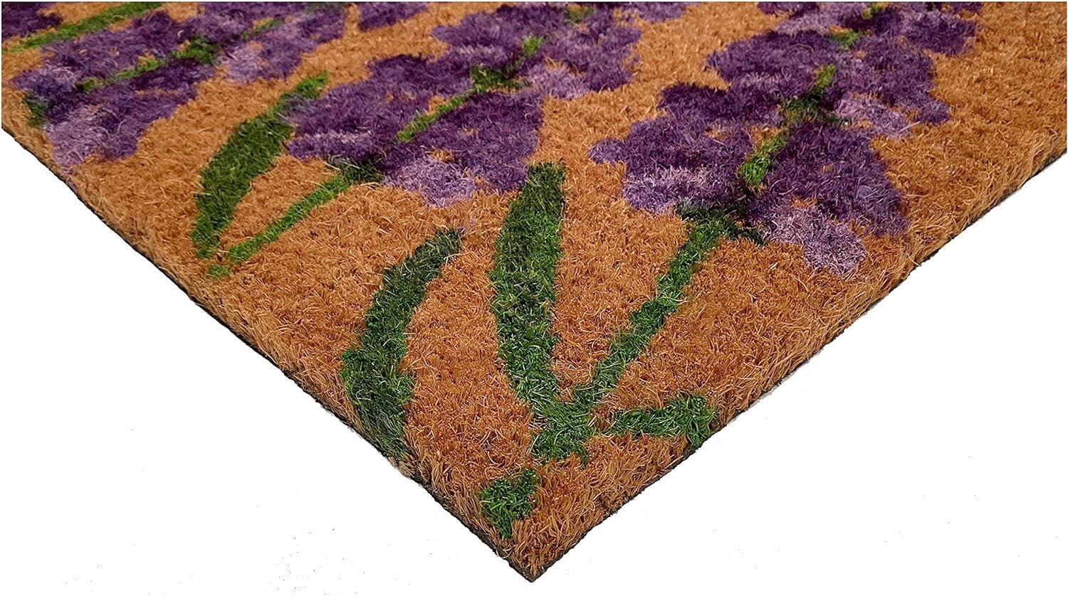 17" X 29" Natural Black and Purple Coir Floral Hello Outdoor Door Mat - Galactic capuchin
