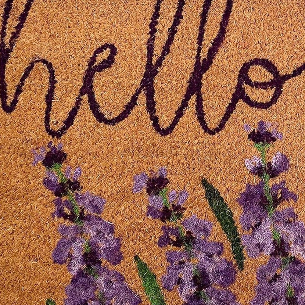 17" X 29" Natural Black and Purple Coir Floral Hello Outdoor Door Mat - Galactic capuchin
