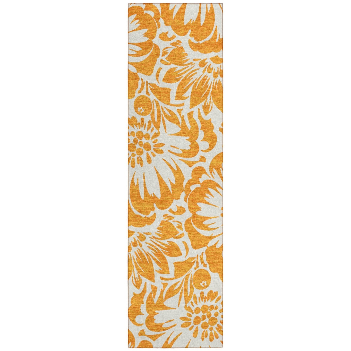 8' Runner Orange and White Floral Washable Non Skid Indoor Outdoor Runner Rug - Galactic capuchin