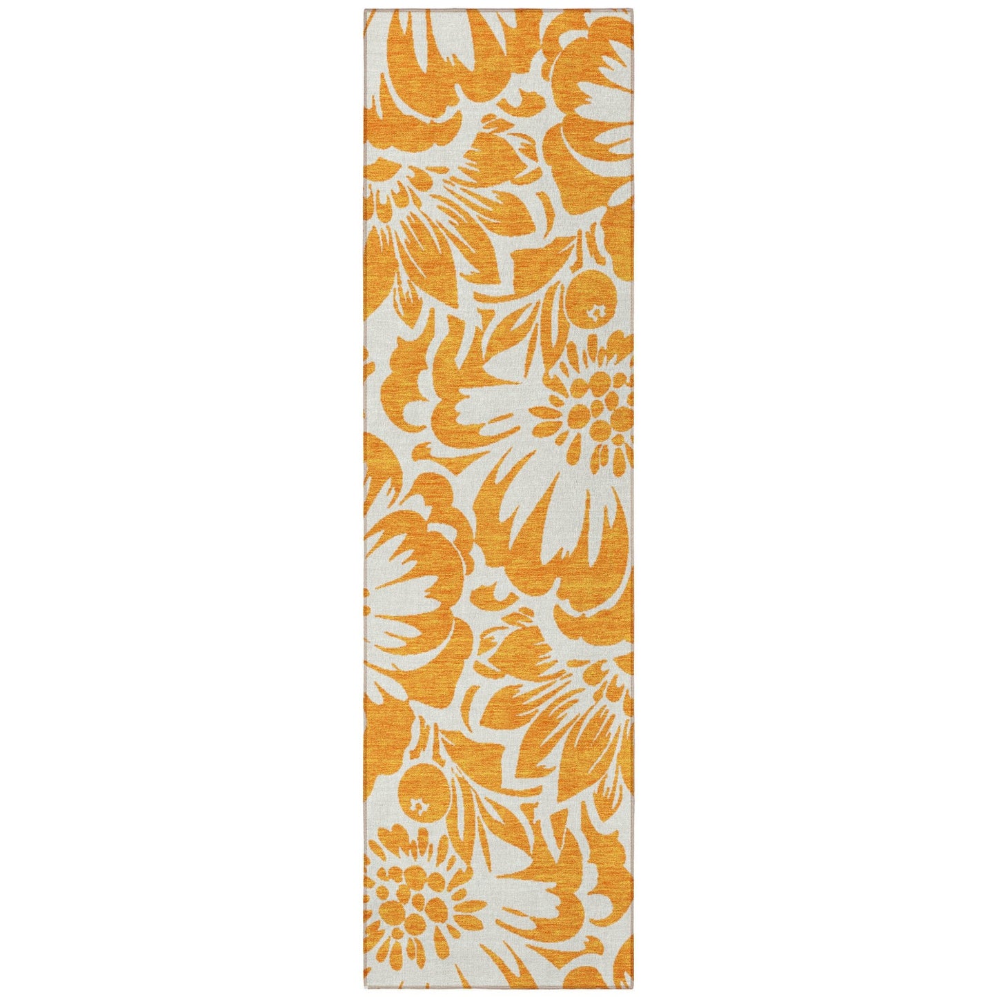8' Runner Orange and White Floral Washable Non Skid Indoor Outdoor Runner Rug - Galactic capuchin