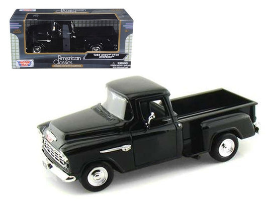 1955 Chevrolet 5100 Stepside Pickup Truck Black 1/24 Diecast Car Model by Motormax - Galactic capuchin