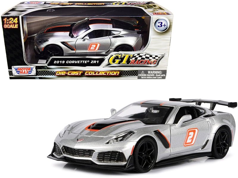 2019 Chevrolet Corvette ZR1 2 Silver with Black and Orange Stripes "GT Racing" Series 1/24 Diecast Model Car by Motormax - Galactic capuchin