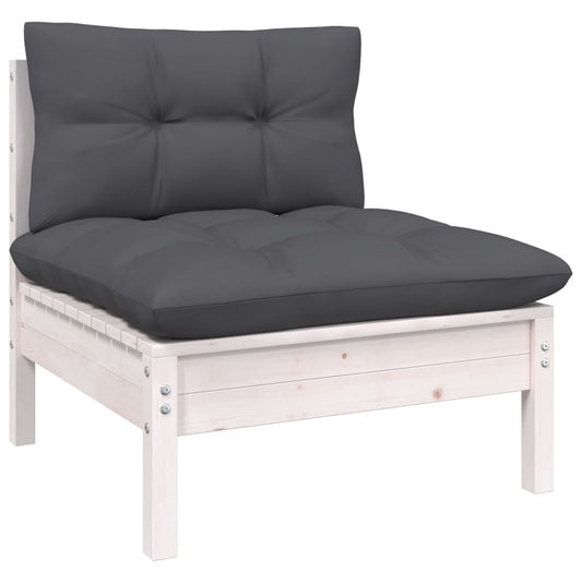 Patio Middle Sofa with Cushions White Solid Pinewood - Galactic capuchin