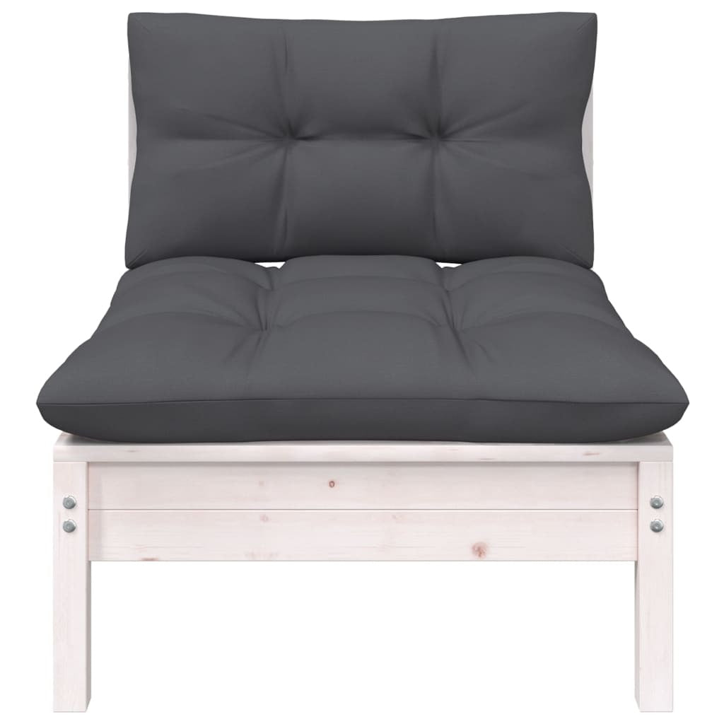 Patio Middle Sofa with Cushions White Solid Pinewood - Galactic capuchin