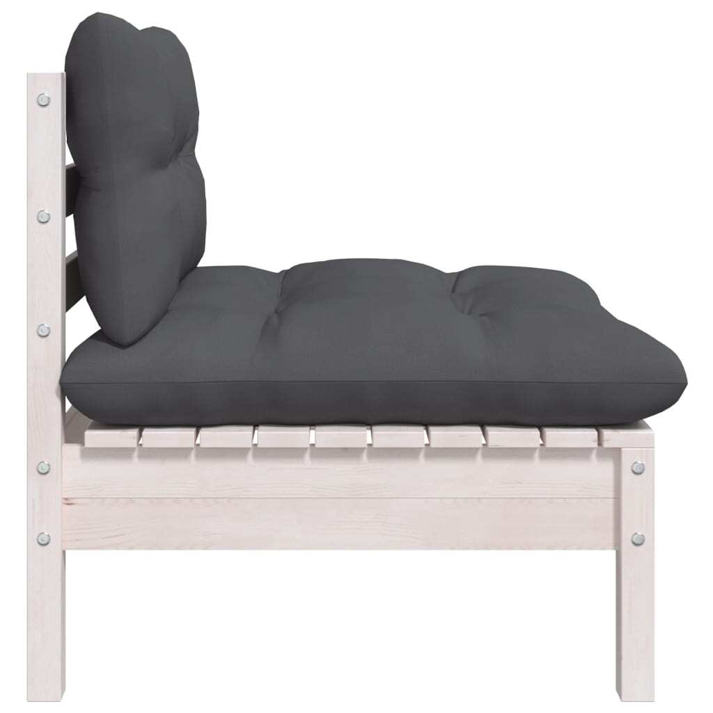 Patio Middle Sofa with Cushions White Solid Pinewood - Galactic capuchin