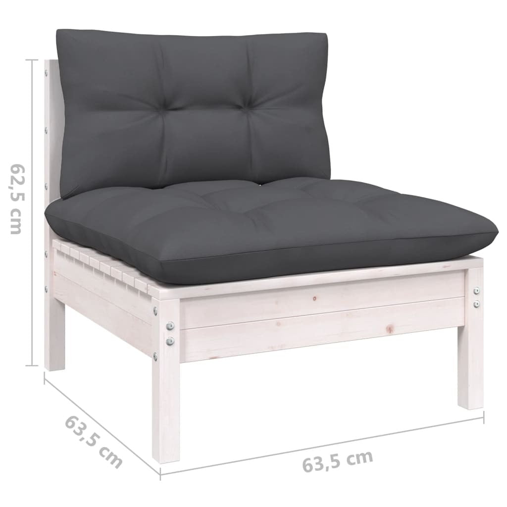 Patio Middle Sofa with Cushions White Solid Pinewood - Galactic capuchin