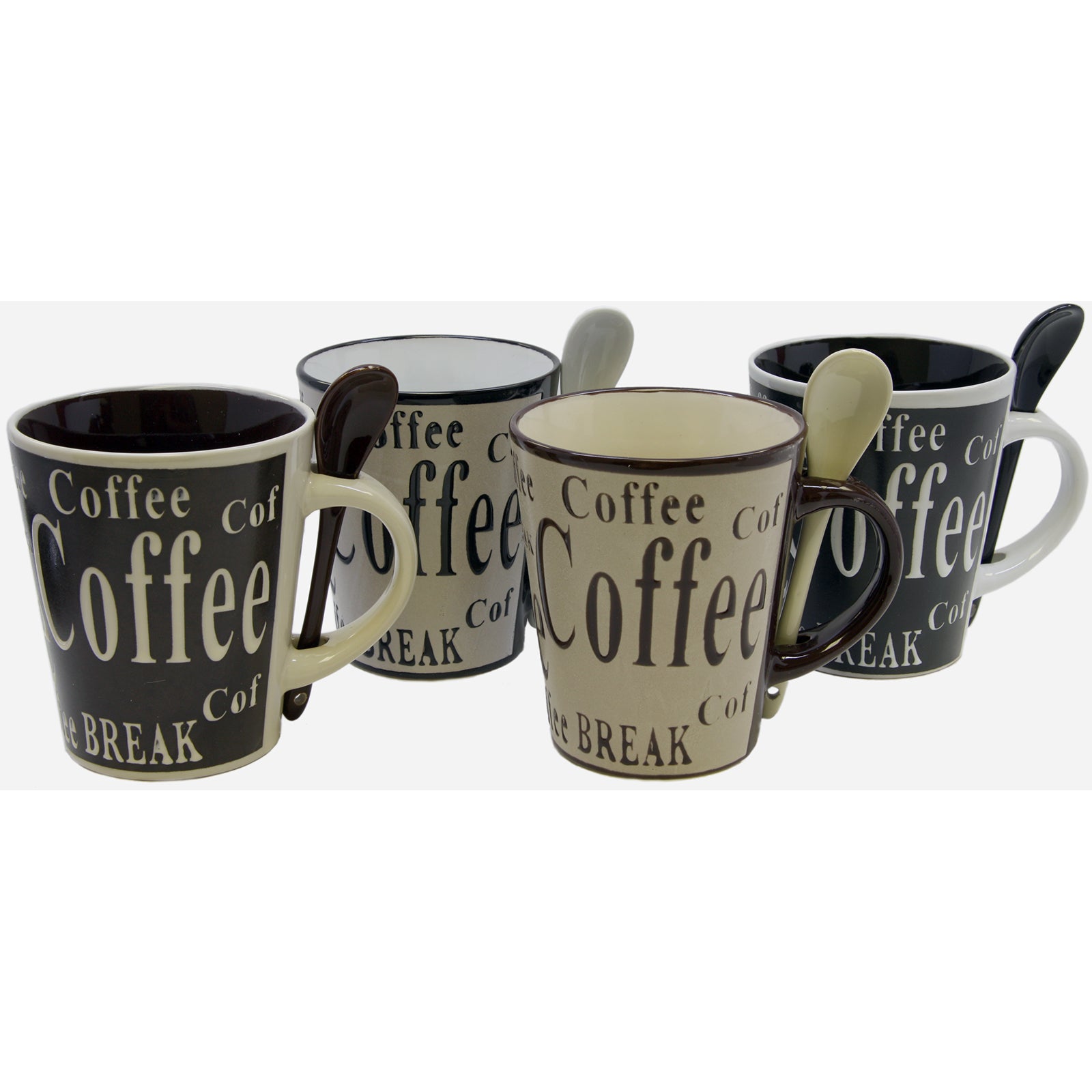 Gibson Bareggio 8 Piece 13 Ounce Coffee Mug with Spoon Set, Service for 4 - Galactic capuchin