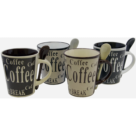 Gibson Bareggio 8 Piece 13 Ounce Coffee Mug with Spoon Set, Service for 4 - Galactic capuchin