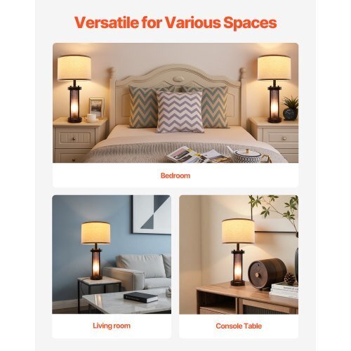 Table Lamps Set of 2, Dimmable Farmhouse Bedside Nightstand Lamps, Vintage Lamp with LED Bulb and Linen Shades, Bedside Lamp with USB C+A Ports & AC Outlet, for Living Room, Bedroom & Office - Galactic capuchin