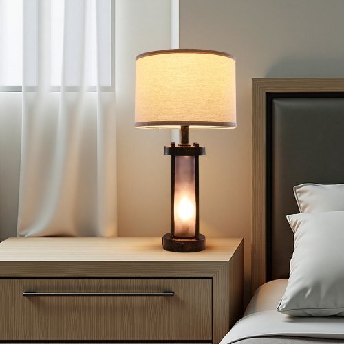 Table Lamps Set of 2, Dimmable Farmhouse Bedside Nightstand Lamps, Vintage Lamp with LED Bulb and Linen Shades, Bedside Lamp with USB C+A Ports & AC Outlet, for Living Room, Bedroom & Office - Galactic capuchin