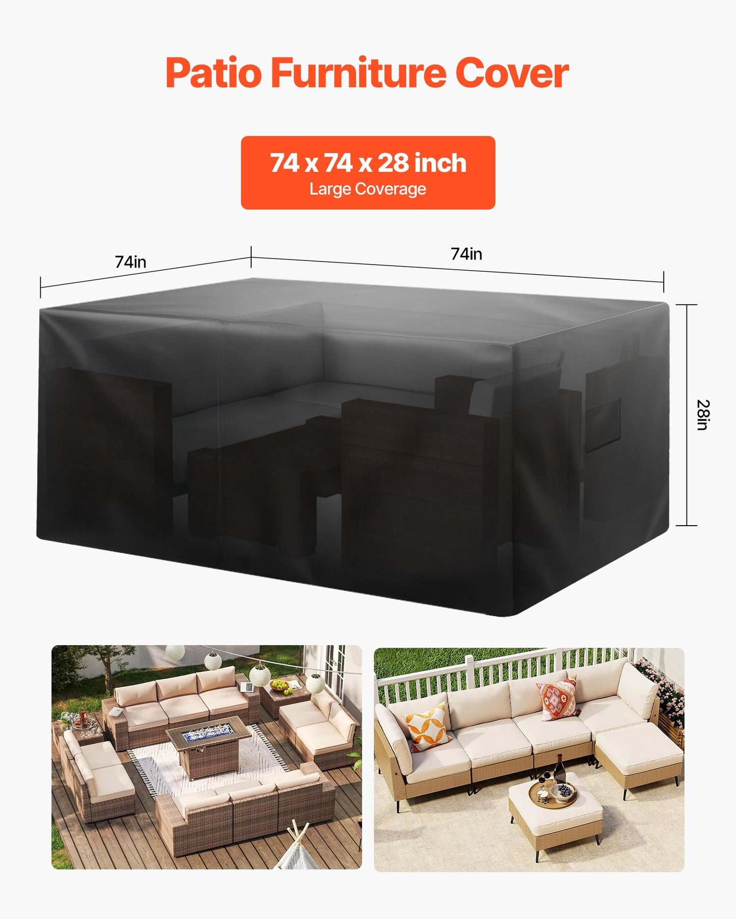 Patio Furniture Cover, 420D Heavy Duty Waterproof Outdoor Dining Table and Chairs Cover, Large Squre Patio Table Covers with Air Vent for All Weather, 74L x 74W x 28H inch, Black - Galactic capuchin