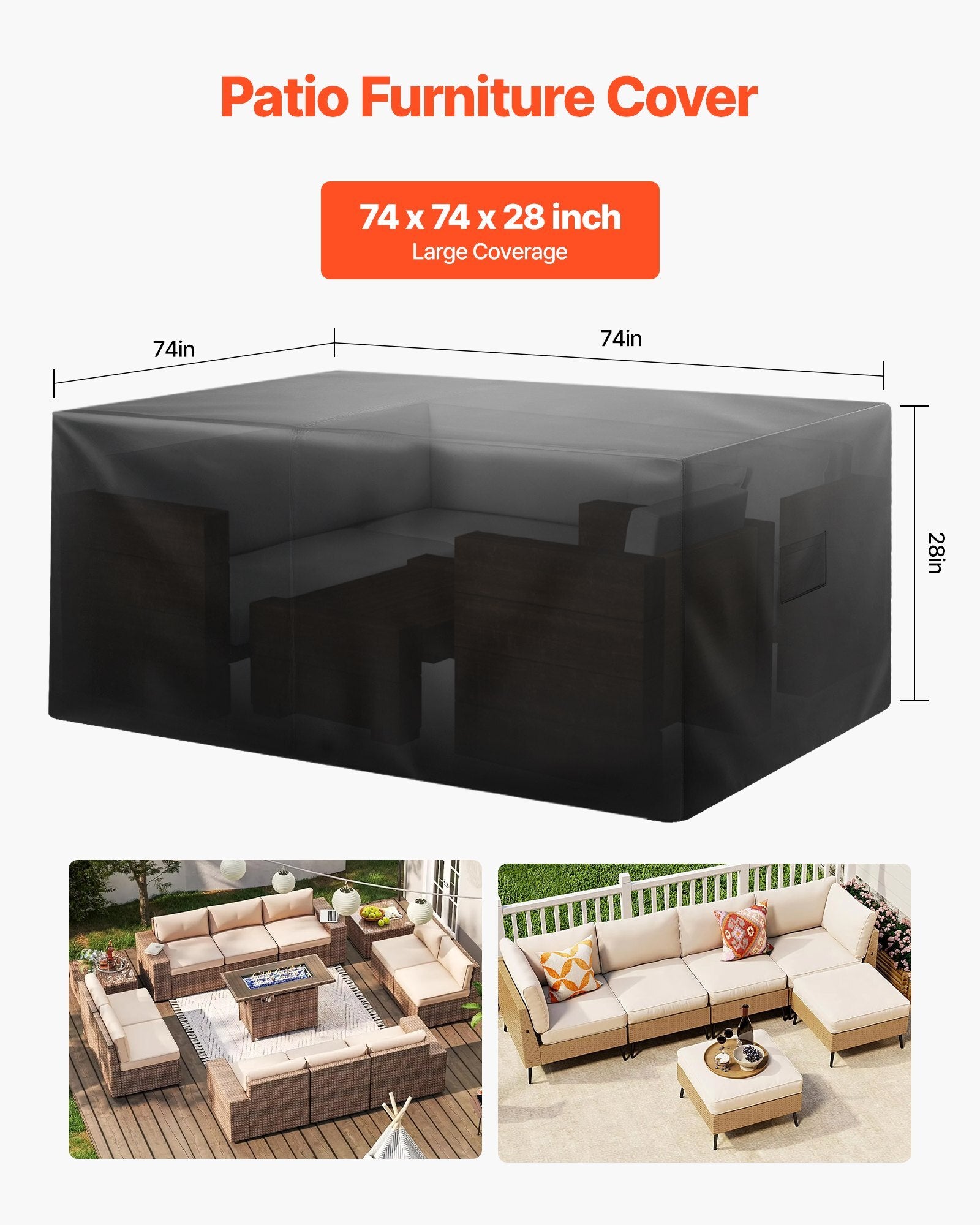Patio Furniture Cover, 420D Heavy Duty Waterproof Outdoor Dining Table and Chairs Cover, Large Squre Patio Table Covers with Air Vent for All Weather, 74L x 74W x 28H inch, Black - Galactic capuchin