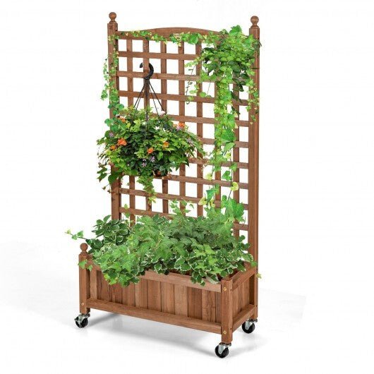 50 Inch Wood Planter Box with Trellis Mobile Raised Bed for Climbing Plant - Galactic capuchin