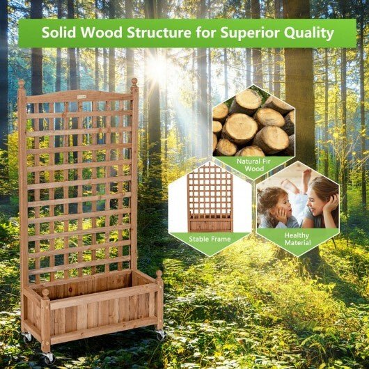 50 Inch Wood Planter Box with Trellis Mobile Raised Bed for Climbing Plant - Galactic capuchin
