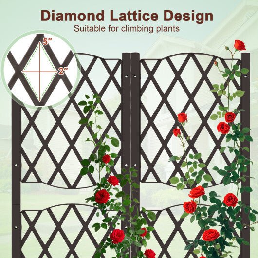 Set of 2 PE Rattan Raised Garden Bed with Trellis Planter Box for Climbing Plants - Rustic Brown - Galactic capuchin