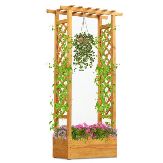 Wooden Raised Garden Bed with Lattice Trellis and Hanging Roof - Orange - Galactic capuchin