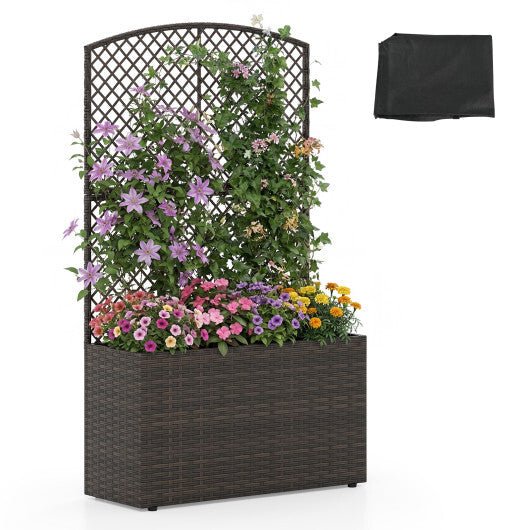 49 Inch Raised Garden Bed with Trellis and Wicker Planter Box - Brown - Galactic capuchin