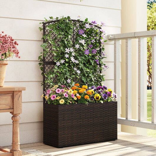 49 Inch Raised Garden Bed with Trellis and Wicker Planter Box - Brown - Galactic capuchin
