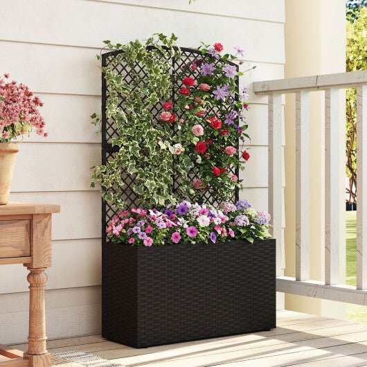 49 Inch Raised Garden Bed with Trellis and Wicker Planter Box - Brown - Galactic capuchin