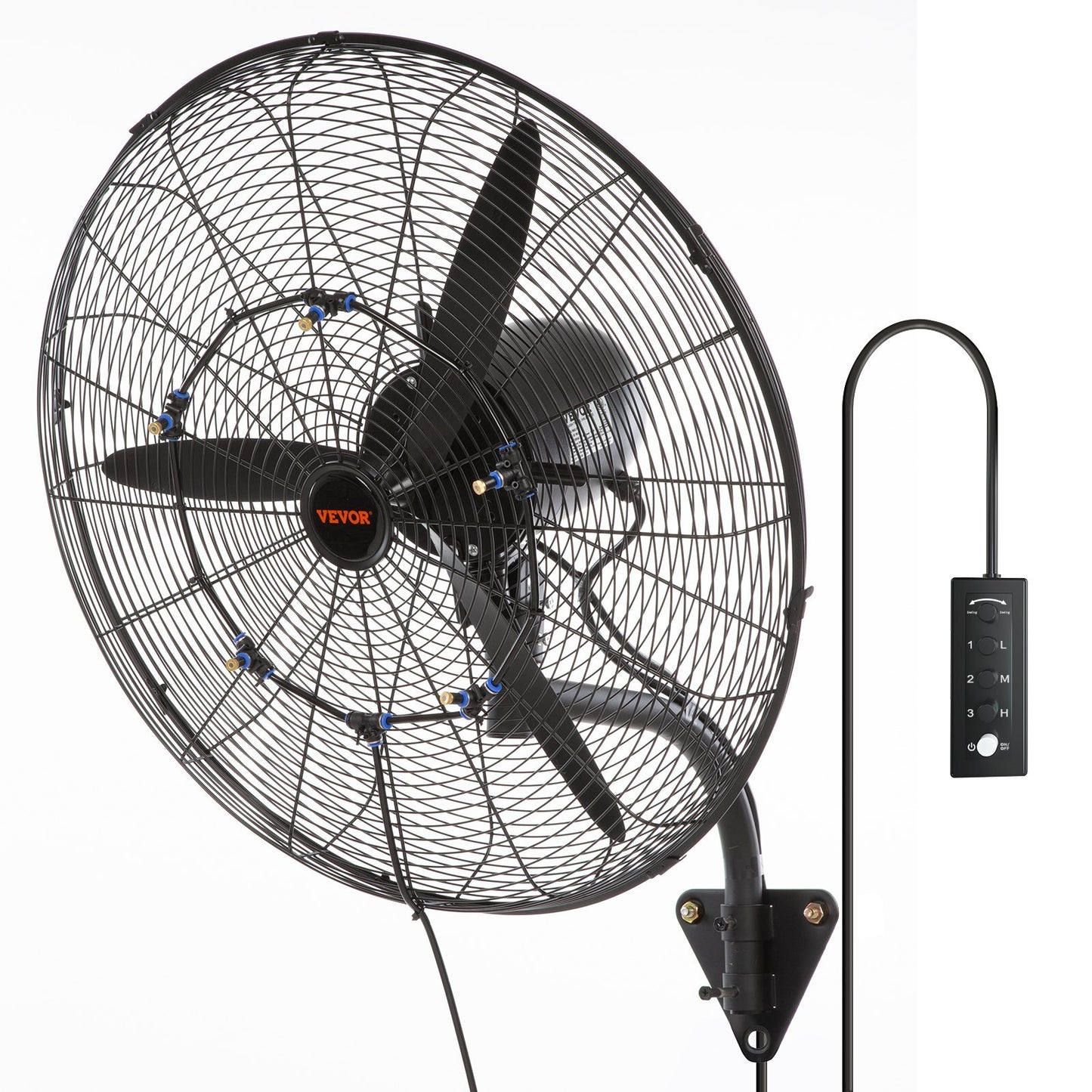 Wall - Mount Misting Fan, 24 Inch, 3 - speed High Velocity Max. 7000 CFM, Waterproof Oscillating Industrial Wall Fan, Commercial or Residential for Warehouse, Greenhouse, Workshop, Black, ETL Listed - Galactic capuchin