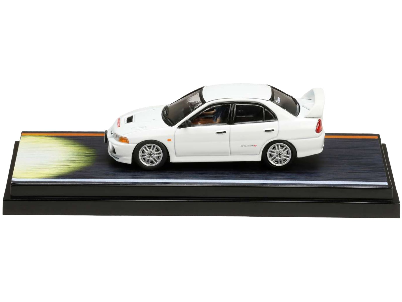 Mitsubishi Lancer RS Evolution IV RHD (Right Hand Drive) White "Monstar" with Seiji Iwaki Driver Figure "Initial D" (1995 - 2013) Manga 1/64 Diecast Model Car by Hobby Japan - Galactic capuchin