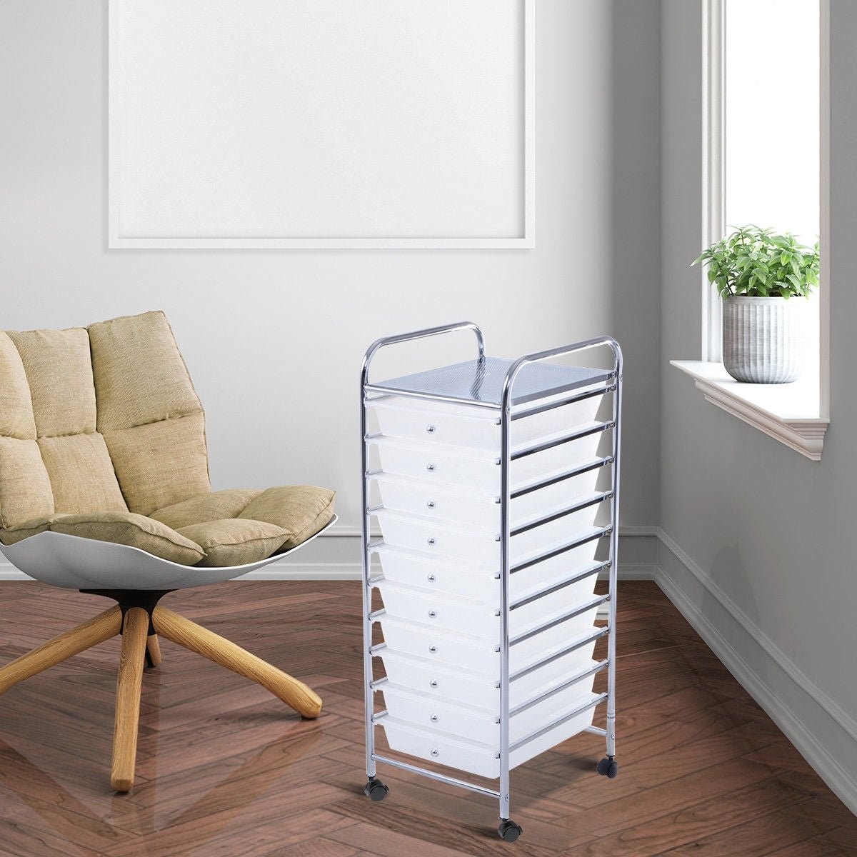 10 Drawer Rolling Storage Cart Organizer with 4 Universal Casters - Clear - Color: Transparent - Galactic capuchin