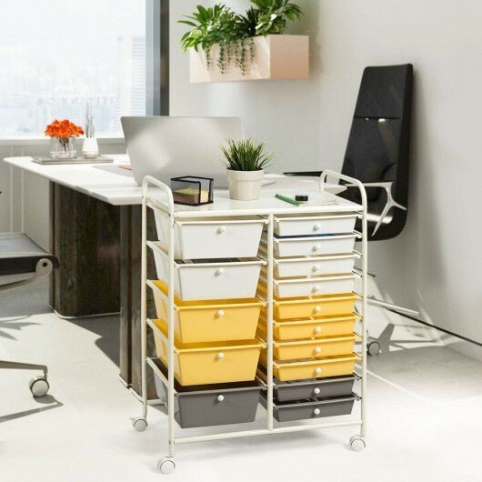 15 - Drawer Storage Rolling Organizer Cart - Yellow - Color: Yellow - Galactic capuchin