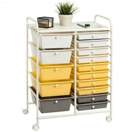 15 - Drawer Storage Rolling Organizer Cart - Yellow - Color: Yellow - Galactic capuchin