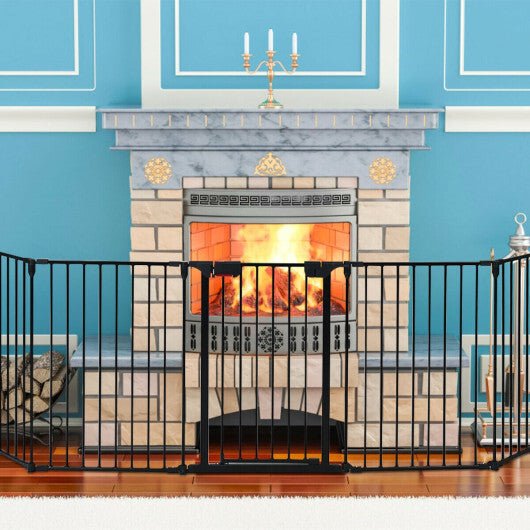 115 Inch Length 5 Panel Adjustable Wide Fireplace Fence - Black - Galactic capuchin