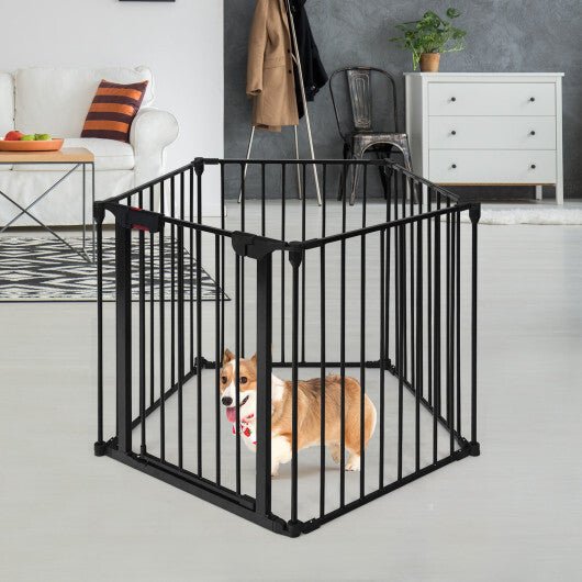 115 Inch Length 5 Panel Adjustable Wide Fireplace Fence - Black - Galactic capuchin