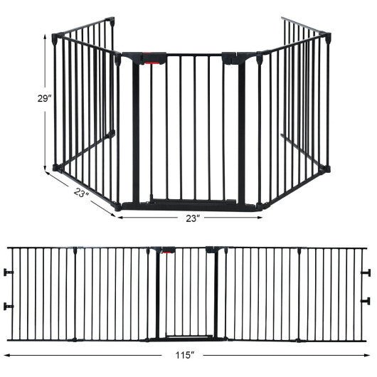 115 Inch Length 5 Panel Adjustable Wide Fireplace Fence - Black - Galactic capuchin