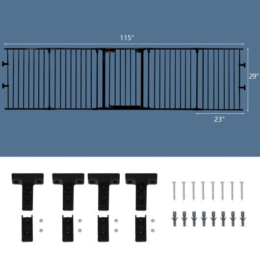115 Inch Length 5 Panel Adjustable Wide Fireplace Fence - Black - Galactic capuchin