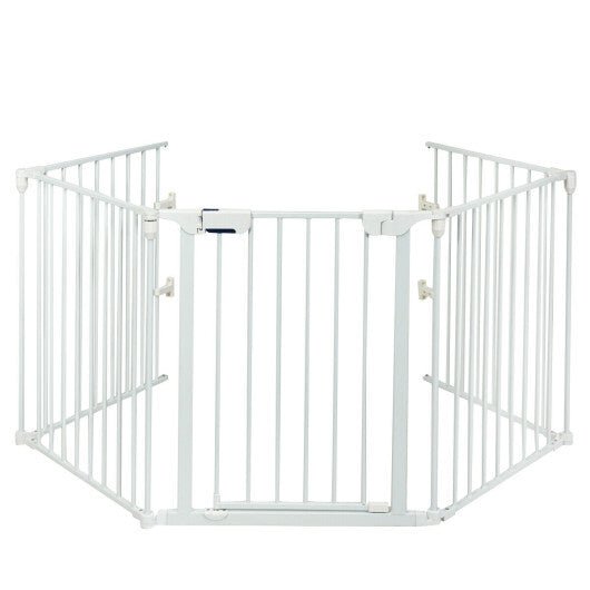 115 Inch Length 5 Panel Adjustable Wide Fireplace Fence - Black - Galactic capuchin