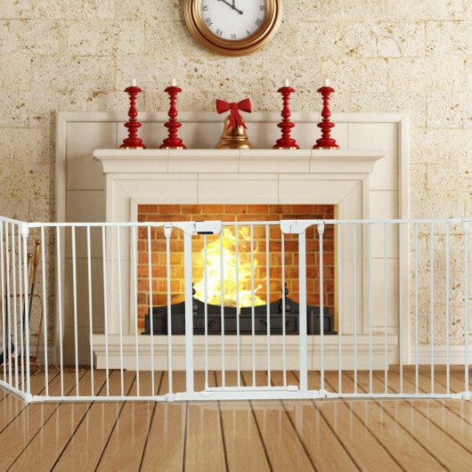 115 Inch Length 5 Panel Adjustable Wide Fireplace Fence - Black - Galactic capuchin