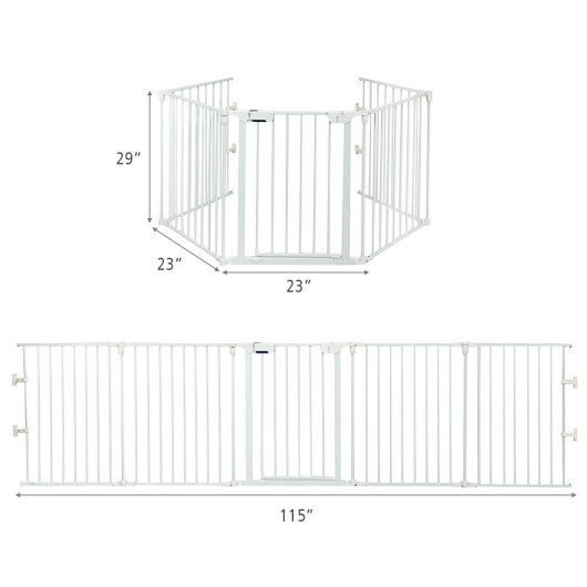 115 Inch Length 5 Panel Adjustable Wide Fireplace Fence - Black - Galactic capuchin