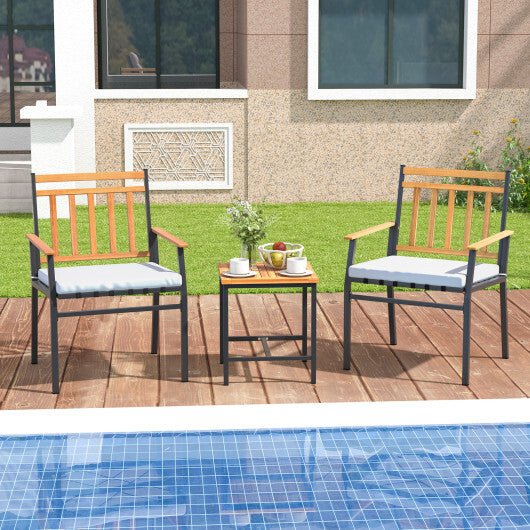 3 Pieces Outdoor Furniture Set Acacia Wood Patio Conversation Set with Cushions - White - Color: White - Galactic capuchin