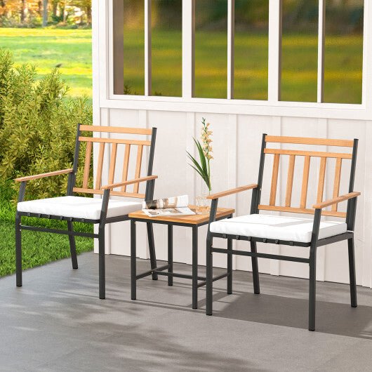 3 Pieces Outdoor Furniture Set Acacia Wood Patio Conversation Set with Cushions - White - Color: White - Galactic capuchin