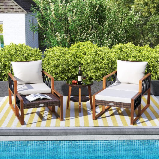 5 Pieces Patio Furniture Set PE Rattan Outdoor Conversation Set with Acacia Wood - Galactic capuchin