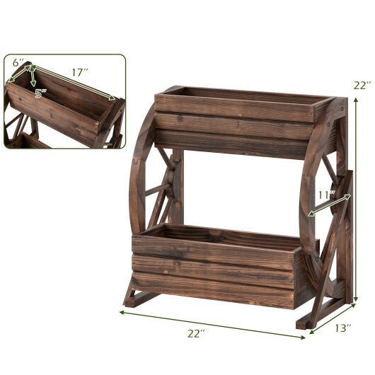 2 - tier Raised Garden Bed Rustic Wood Wagon Planter with Drainage Holes and Semi - wheels - Coffee - Galactic capuchin