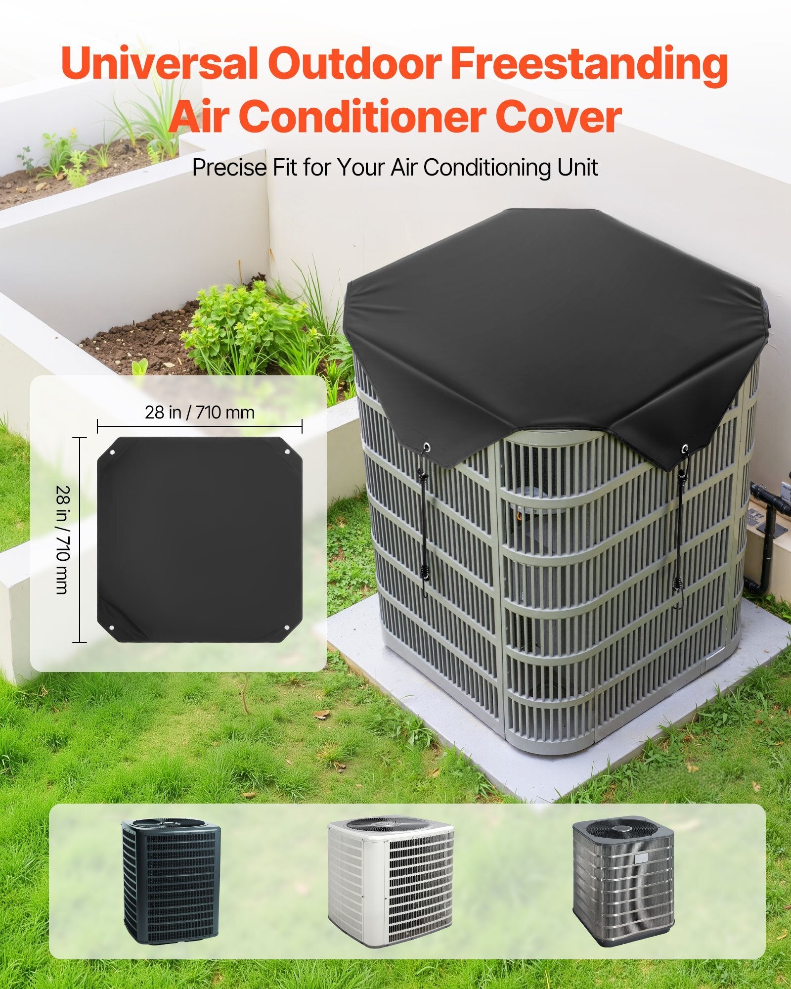 Air Conditioner Cover for Outside Units, 28 x 28 inch Central AC Cover for Air Conditioning Unit, Top Universal Mesh Defender Rainproof Easy Install for Outdoor Outside All Seasons, Black - Galactic capuchin