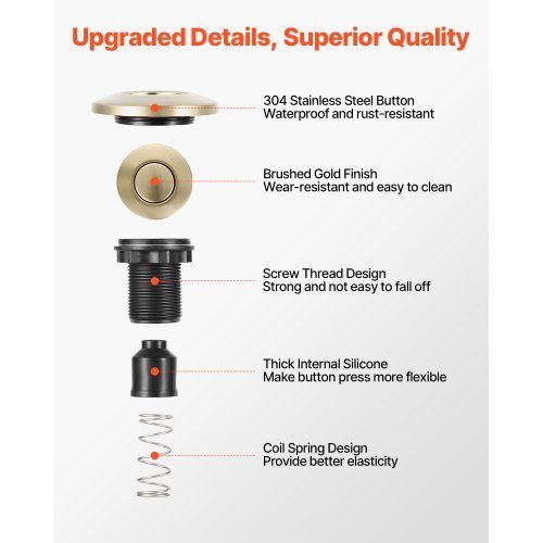 Garbage Disposal Air Switch Kit, 2.5" Sink Top Air Switch for Food Waste Disposal, Brushed Gold Stainless Steel ON/OFF Air Button for Waste Disposer - Suitable for Stainless Steel Countertops - Galactic capuchin