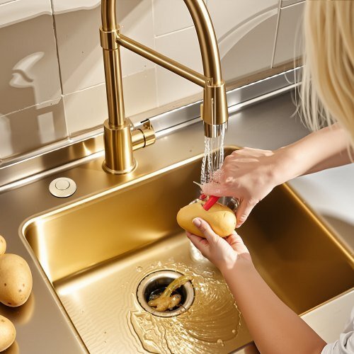 Garbage Disposal Air Switch Kit, 2.5" Sink Top Air Switch for Food Waste Disposal, Brushed Gold Stainless Steel ON/OFF Air Button for Waste Disposer - Suitable for Stainless Steel Countertops - Galactic capuchin