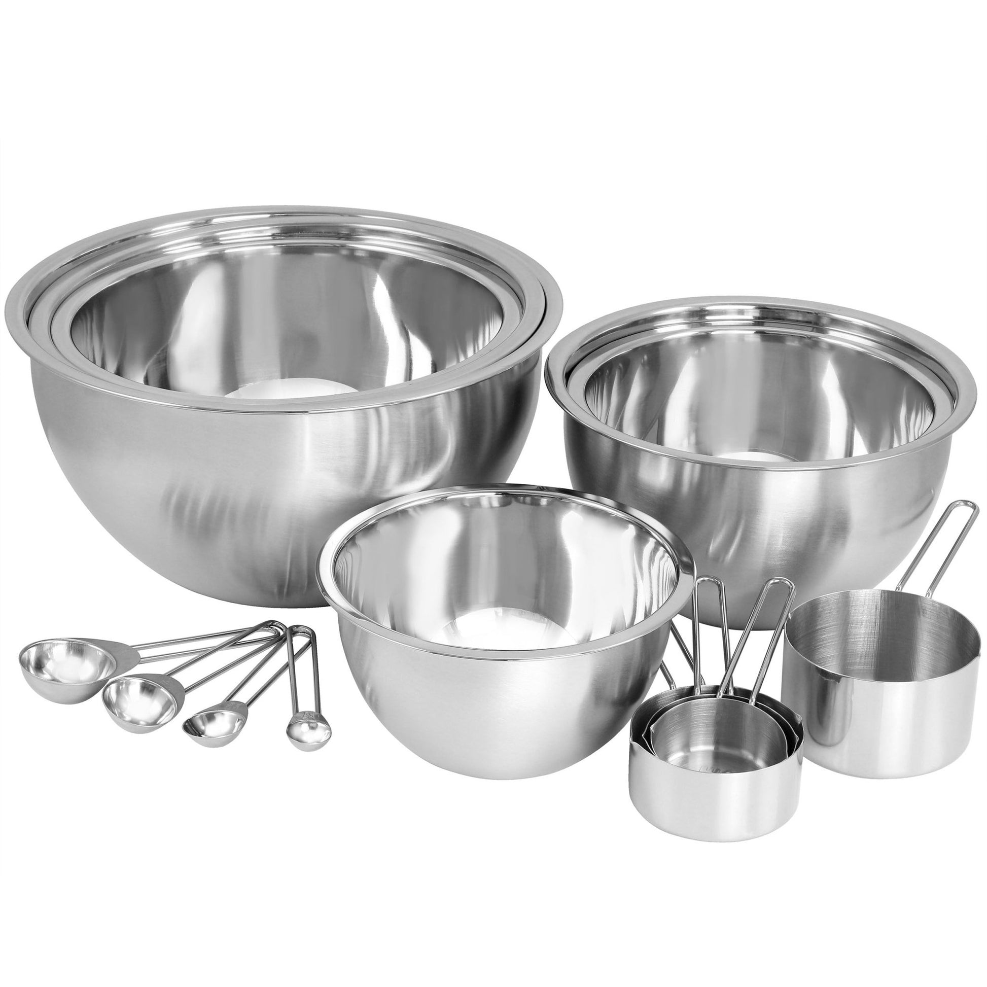 MegaChef 14 Piece Stainless Steel Measuring Cup and Spoon Set with Mixing Bowls - Galactic capuchin